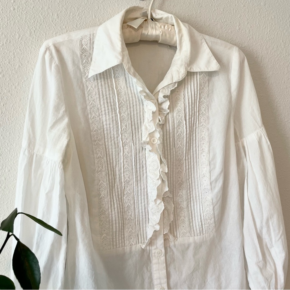 True Vintage, 70s-Style Cabi 100% Cotton Cottagecore Ruffle Button Down